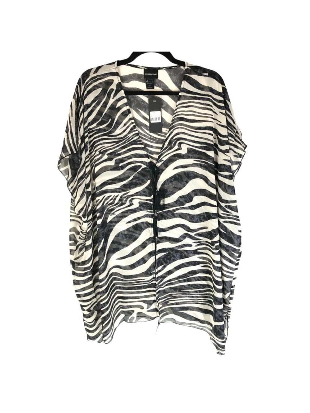 Cover2Cover Womens Swim Cover Up Robe Sheer Zebra Striped Black White Size S